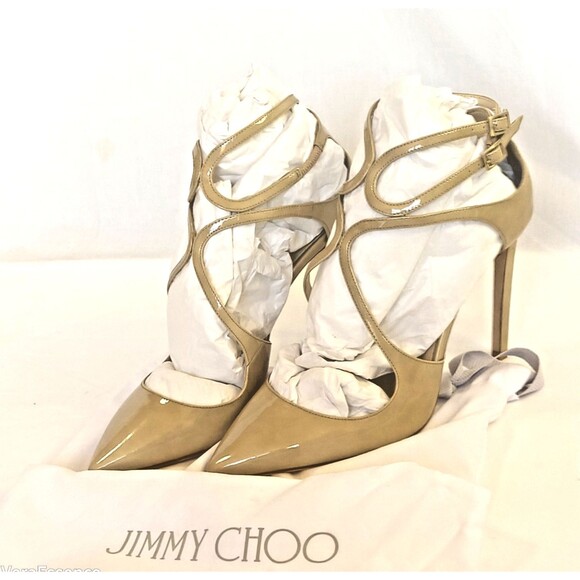 JIMMY CHOO Lancer beige Patent Leather Heel Shoes Women's Size 38.5 NWB - Picture 8 of 12
